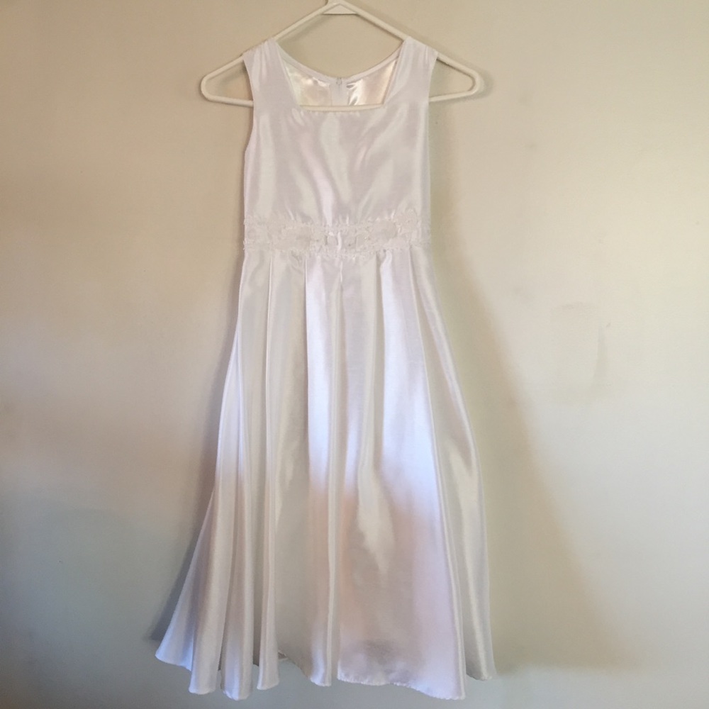 Girls Formal White Dress With Embroidered Waist